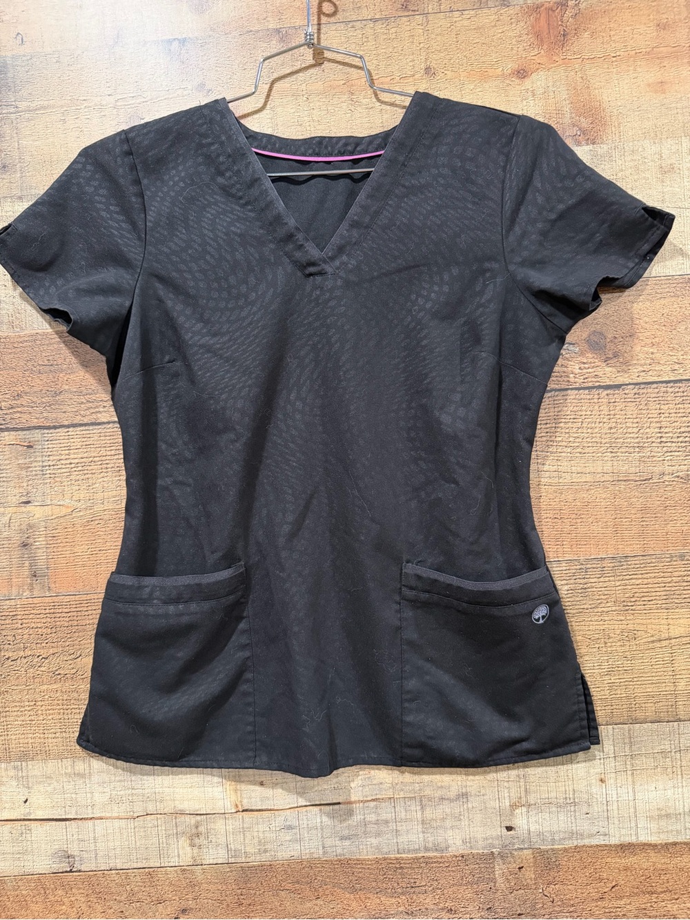 Healing Hands Black V-Neck Short Sleeve Scrub Top Size Small